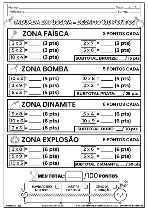 Folha do nível Aprendiz, em preto e branco