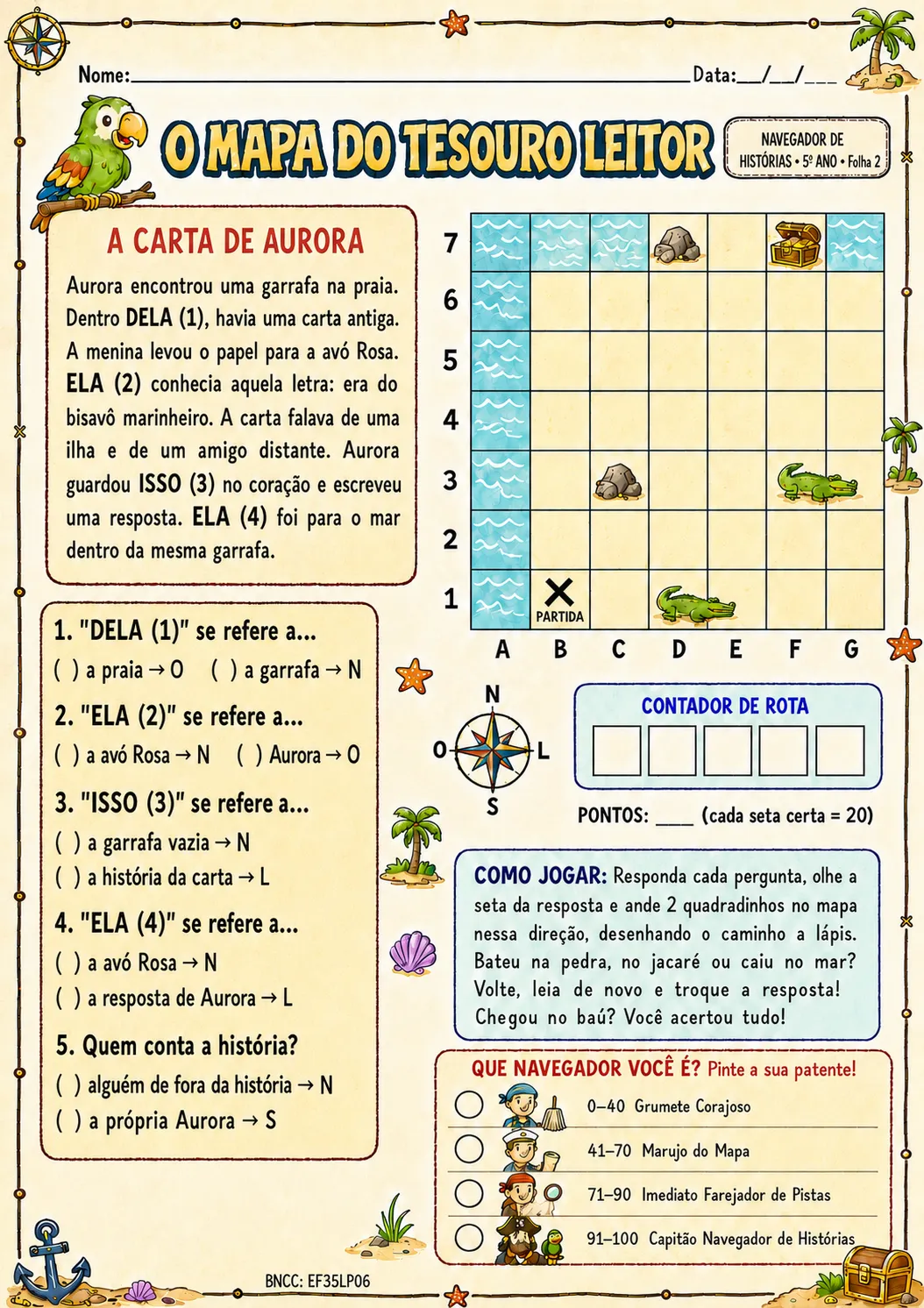 Folha do jogo:pronomes e interpretação do 5º ano